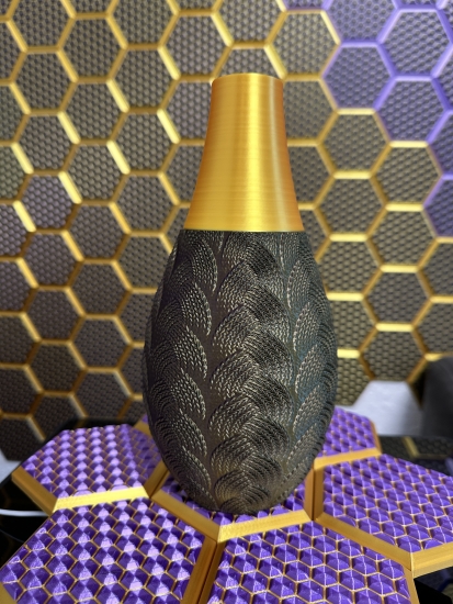 Elegante 3D-Druck Vase, Farbe: Seiden Lila + Gold + Schwarz