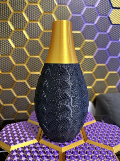 Elegante 3D-Druck Vase, Farbe: Seiden Lila + Gold + Schwarz