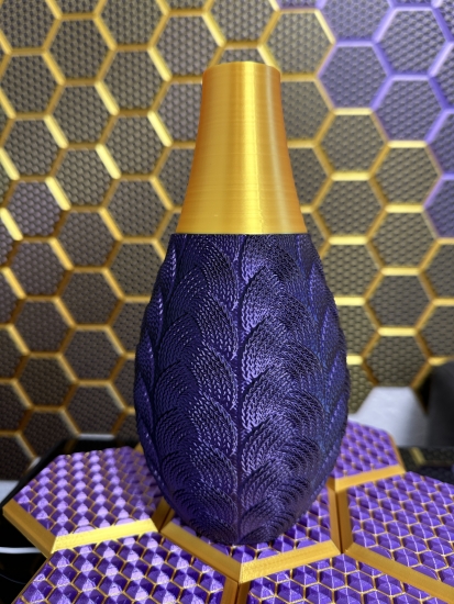 Elegante 3D-Druck Vase, Farbe: Seiden Lila + Gold + Schwarz